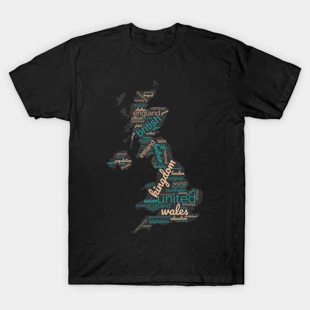 Maps of United Kindom in words T-Shirt by Wordandart